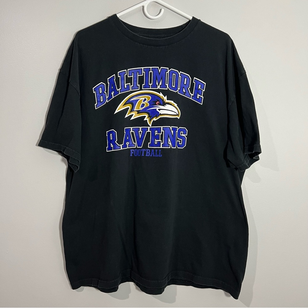 NFL Baltimore Ravens Football Black Purple White Short Sleeve T-Shirt Mens 2XL
